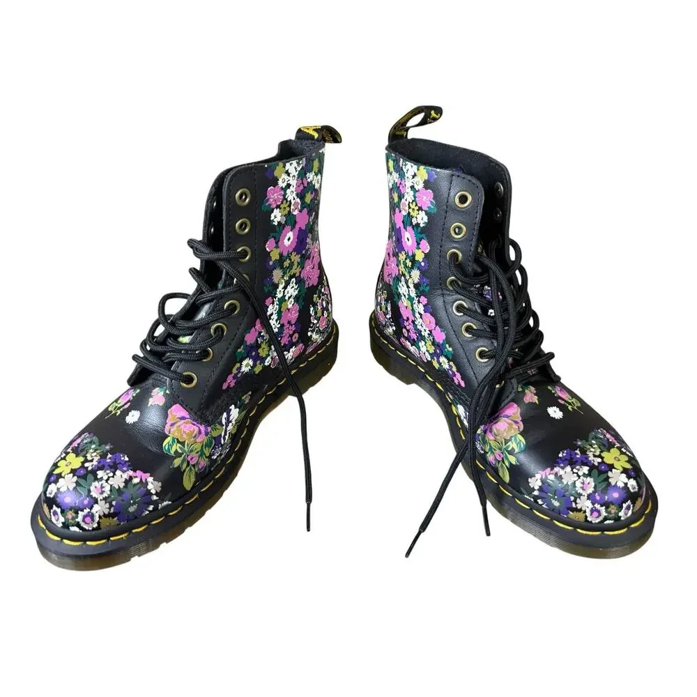 Dr. Martens 1460 Pascal Vintage Floral Leather Combat Boots Black US 7